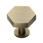 M Marcus Heritage Brass Hexagon Design Cabinet Knob with Rose 32mm